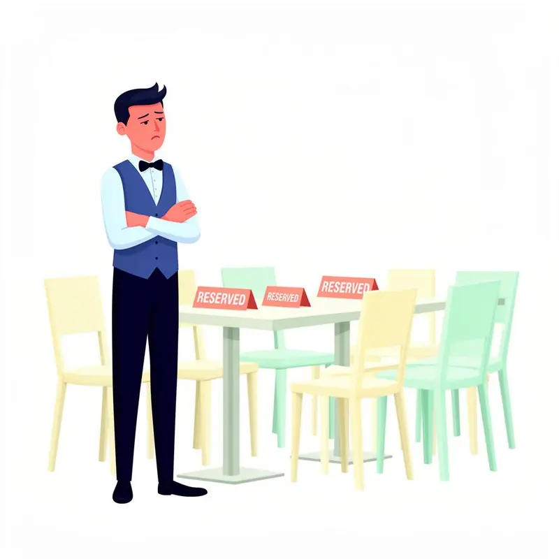 Empty reserved restaurant table with no-show guests